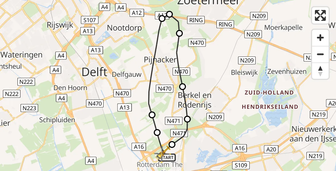 Vluchtroute Traumahelikopter Rotterdam The Hague Airport - Rotterdam The Hague Airport, 07 april 2024, 19:33