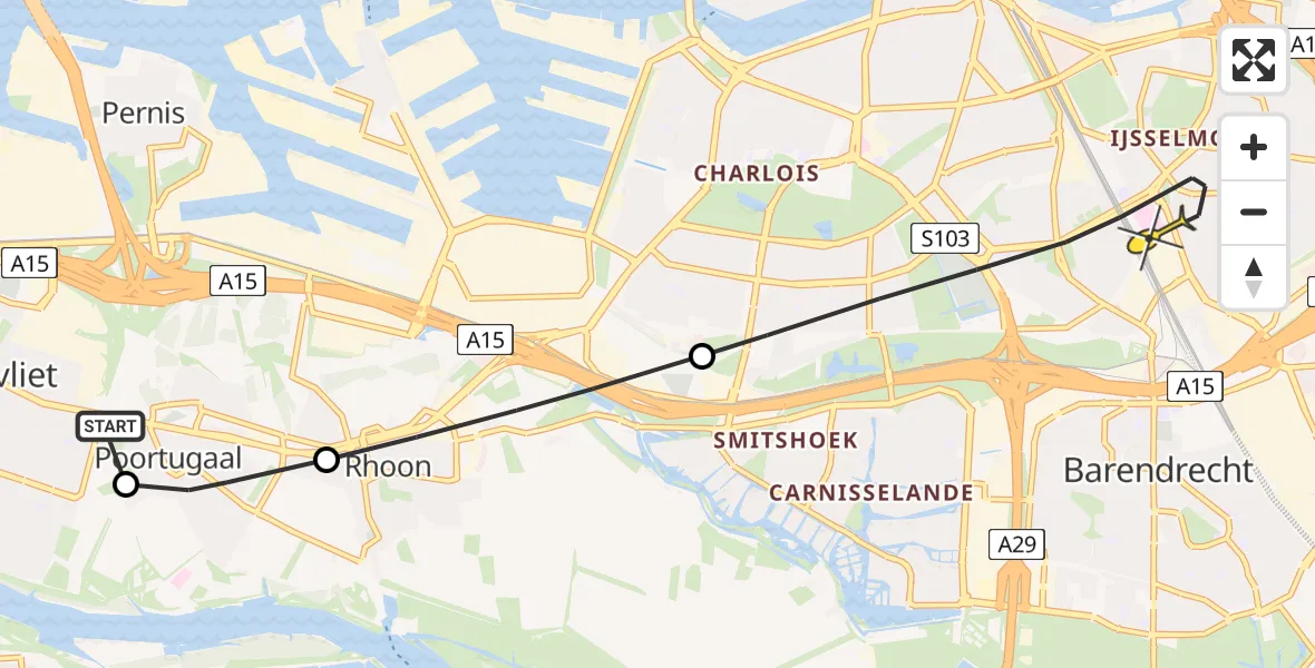 Routekaart van de vlucht: Lifeliner 2 naar Rotterdam, Muiderslot