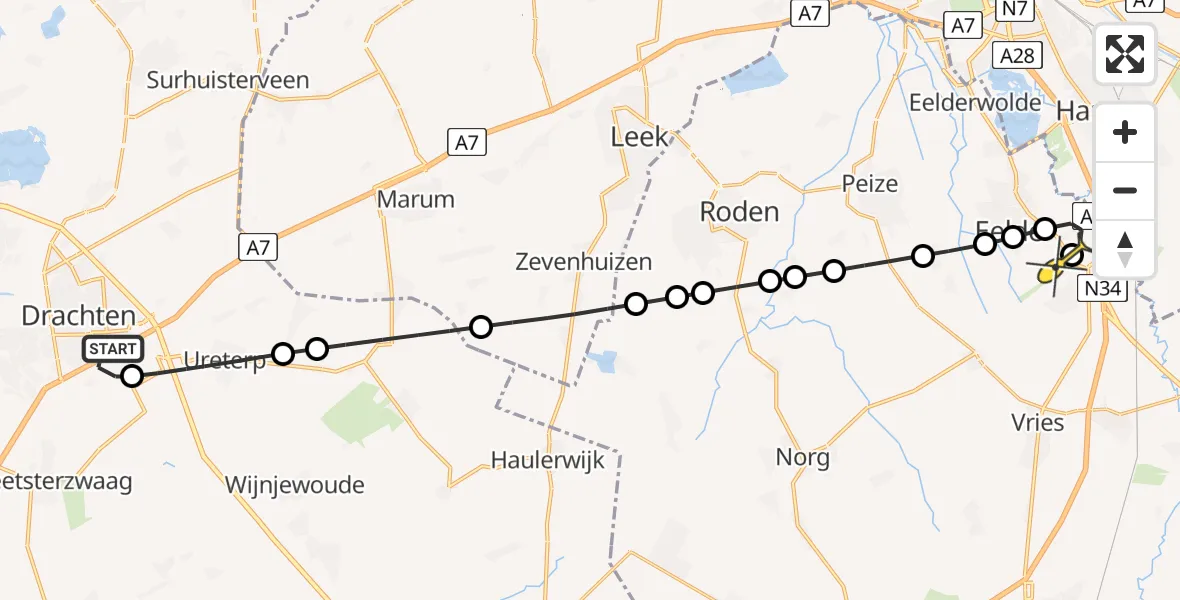 Routekaart van de vlucht: Lifeliner 4 naar Groningen Airport Eelde, Nije Feart