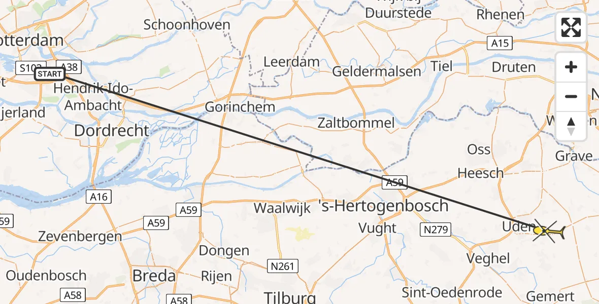 Routekaart van de vlucht: Traumaheli naar Vliegbasis Volkel, Zeelandsedijk