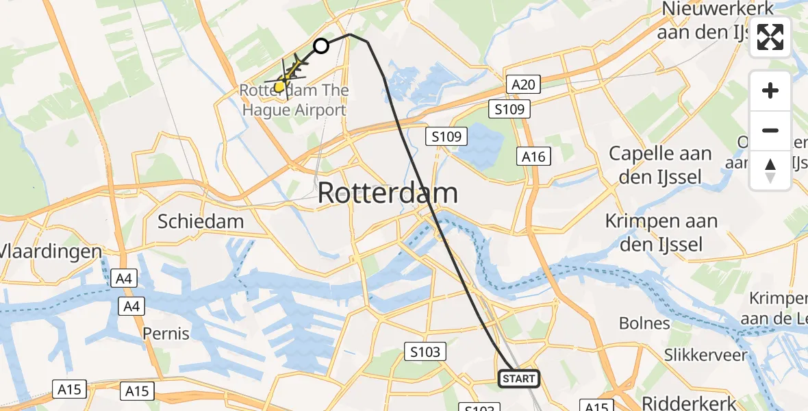 Routekaart van de vlucht: Lifeliner 2 naar Rotterdam The Hague Airport, Frankendaal