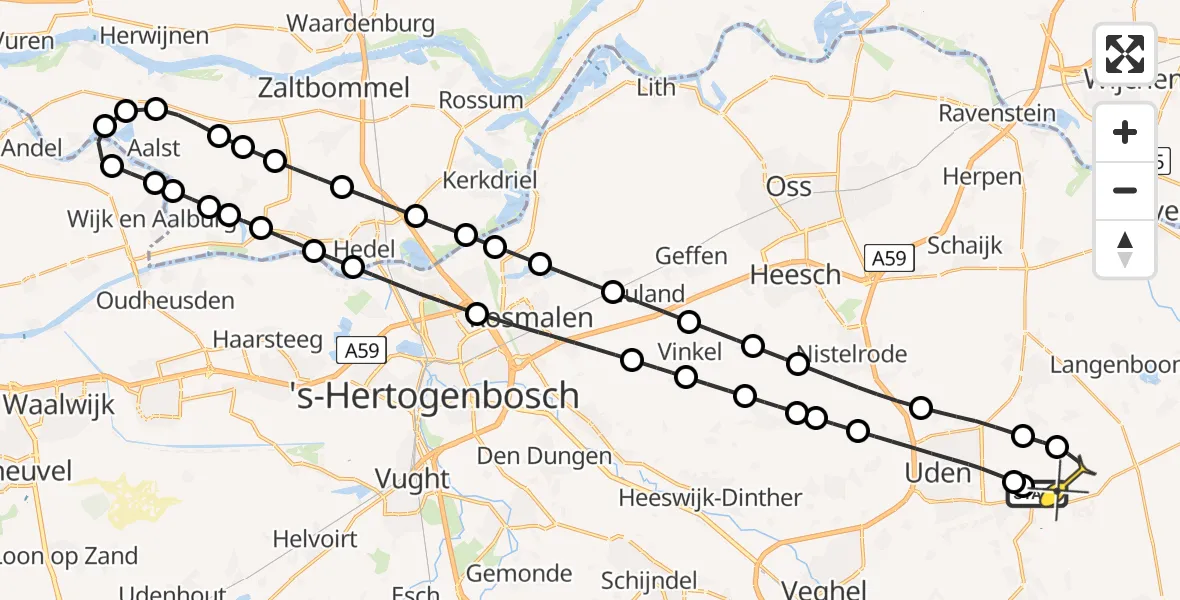 Routekaart van de vlucht: Lifeliner 3 naar Vliegbasis Volkel, Looierstraat