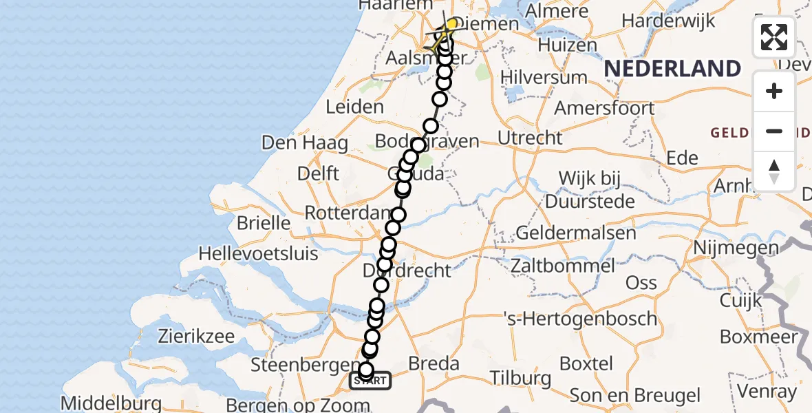 Routekaart van de vlucht: Politieheli naar Schiphol, Amalialaantje