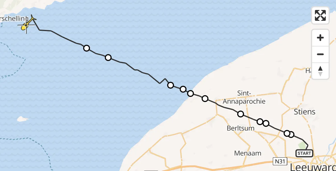 Routekaart van de vlucht: Ambulanceheli naar Formerum, Keegsdijkje