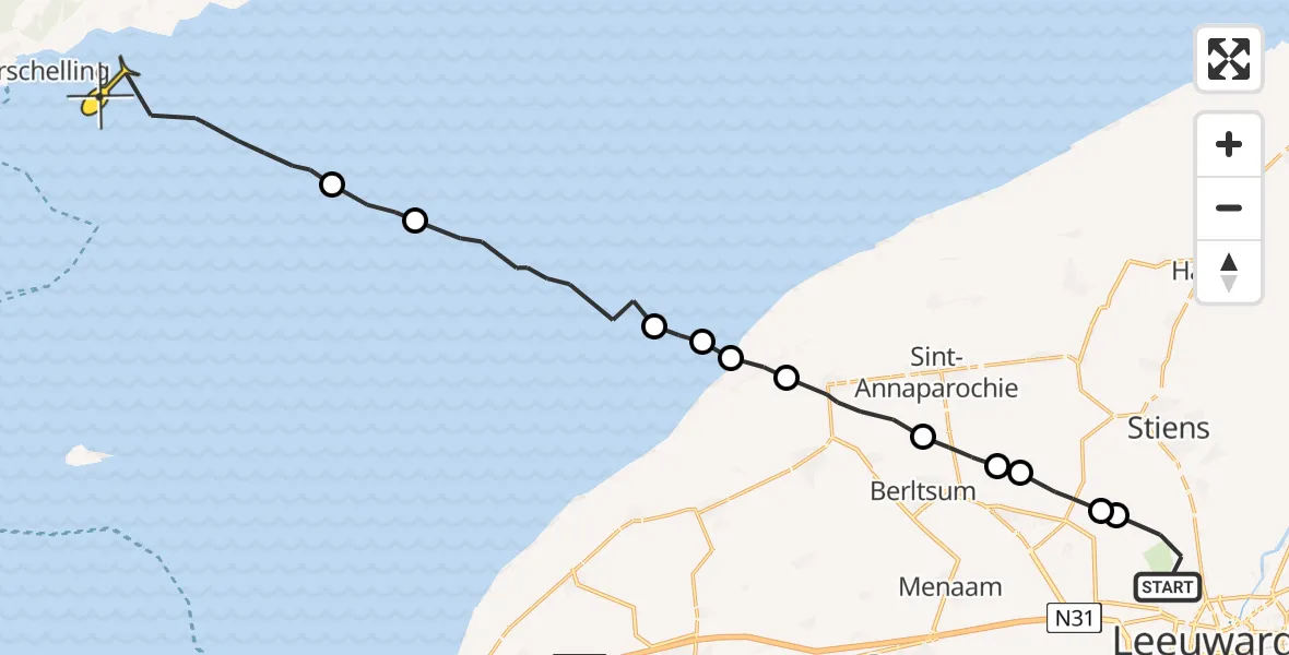 Routekaart van de vlucht: Ambulancehelikopter naar Formerum, Keegsdijkje