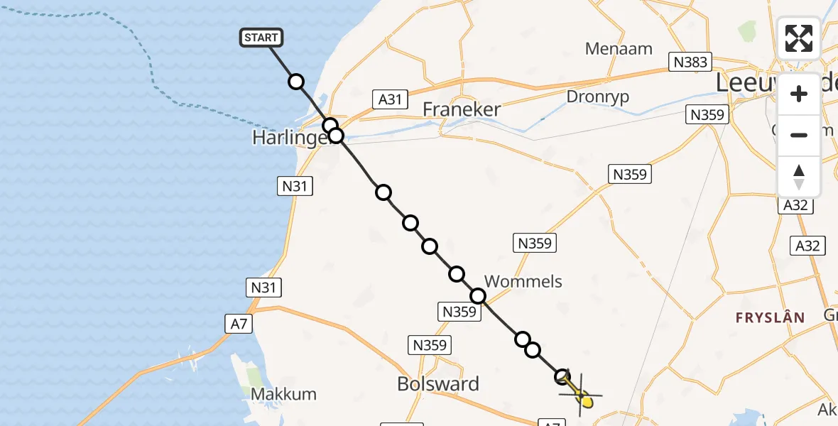 Routekaart van de vlucht: Ambulancehelikopter naar Tirns, Pôllewei