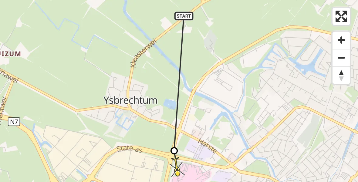 Routekaart van de vlucht: Ambulancehelikopter naar Sneek, Stadsrondweg-Noord