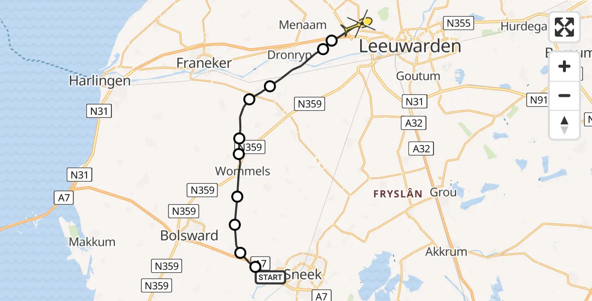 Routekaart van de vlucht: Ambulancehelikopter naar Marsum, It Werp