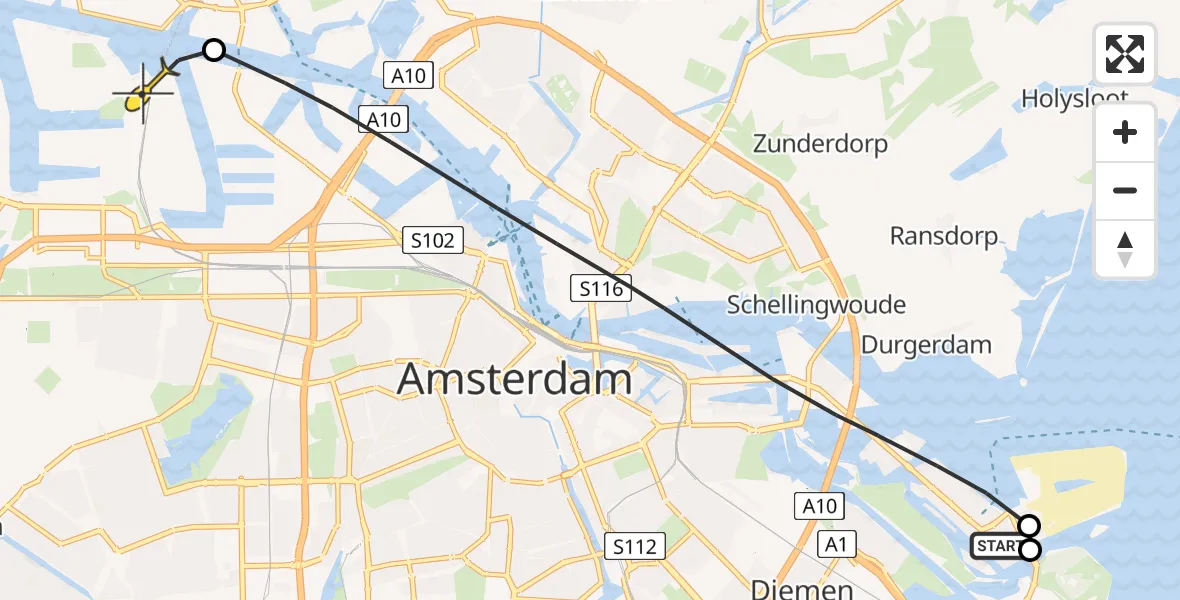 Routekaart van de vlucht: Lifeliner 1 naar Amsterdam Heliport, Lumièrestraat