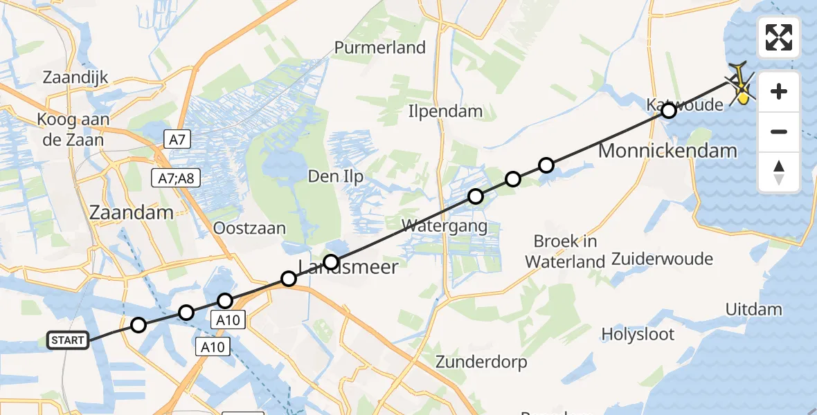 Routekaart van de vlucht: Lifeliner 1 naar Katwoude, Westhavenweg