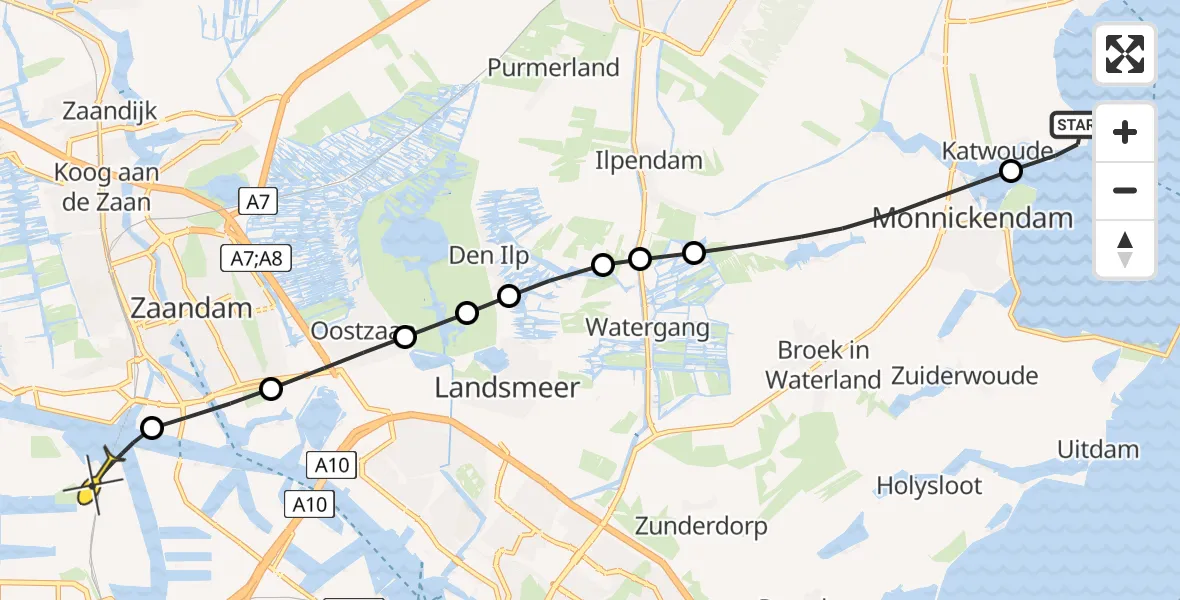 Routekaart van de vlucht: Lifeliner 1 naar Amsterdam Heliport, Monnickendammer Gat