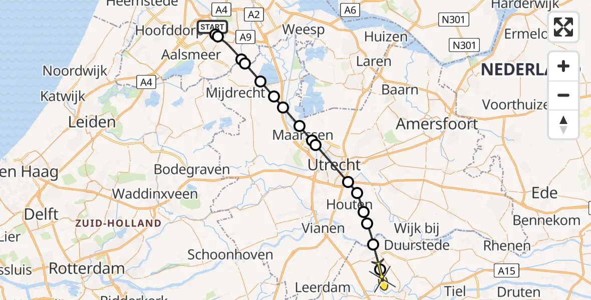 Routekaart van de vlucht: Politieheli naar Tricht, Westerkimweg