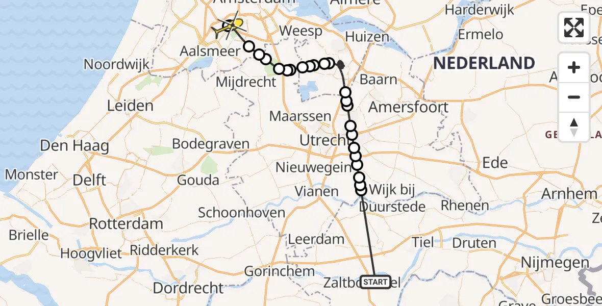 Routekaart van de vlucht: Politieheli naar Schiphol, Beusichemseweg