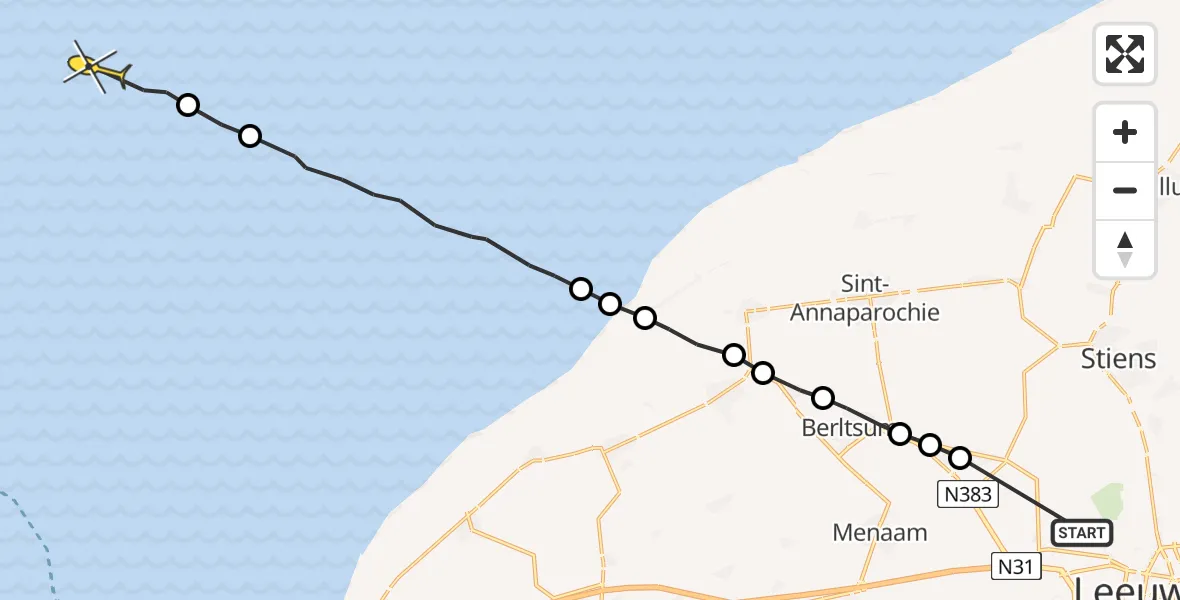 Routekaart van de vlucht: Ambulancehelikopter naar Formerum, De Kline
