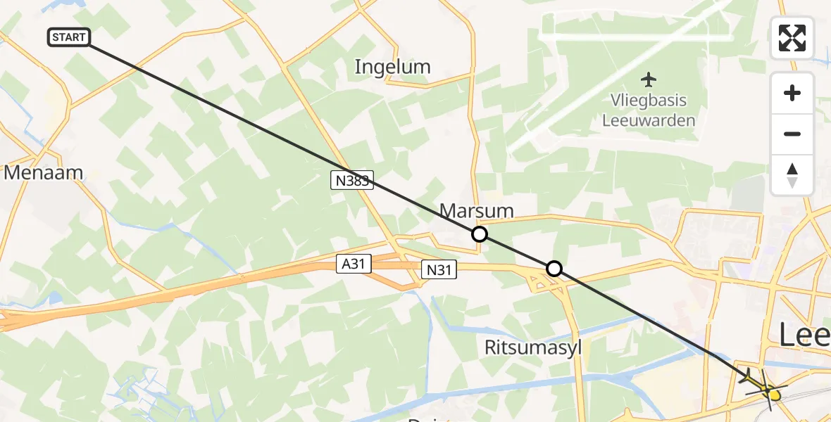 Routekaart van de vlucht: Ambulancehelikopter naar Leeuwarden, Hegedyk