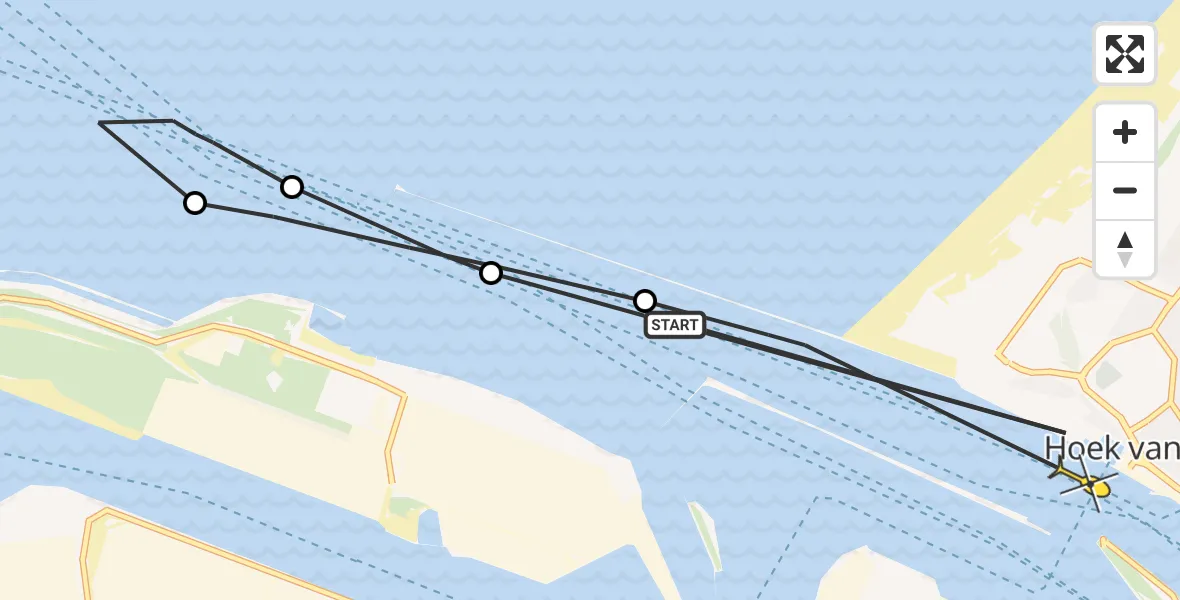Routekaart van de vlucht: Politiehelikopter naar Hoek van Holland, Koningin Emmaboulevard