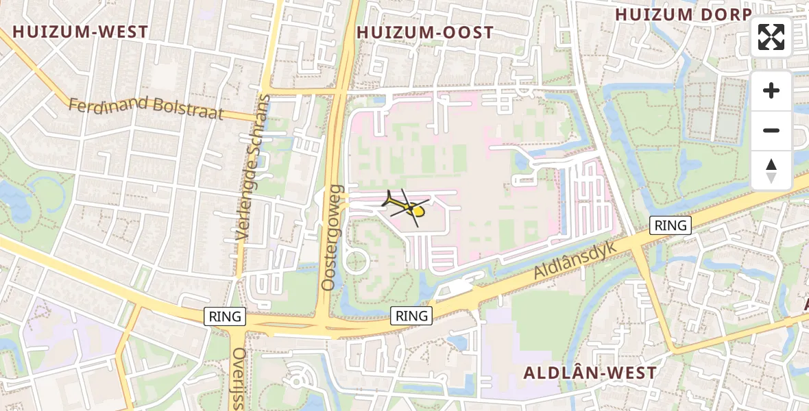 Vluchtroute Ambulancehelikopter van Leeuwarden naar Leeuwarden