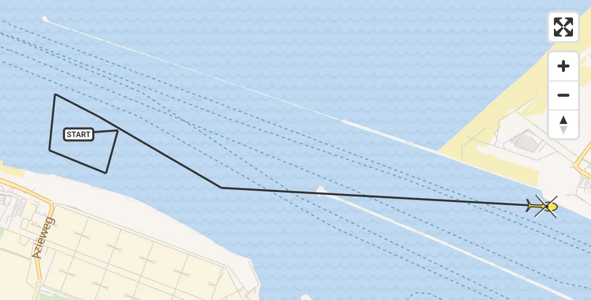 Routekaart van de vlucht: Politieheli naar Hoek van Holland, Maasmond