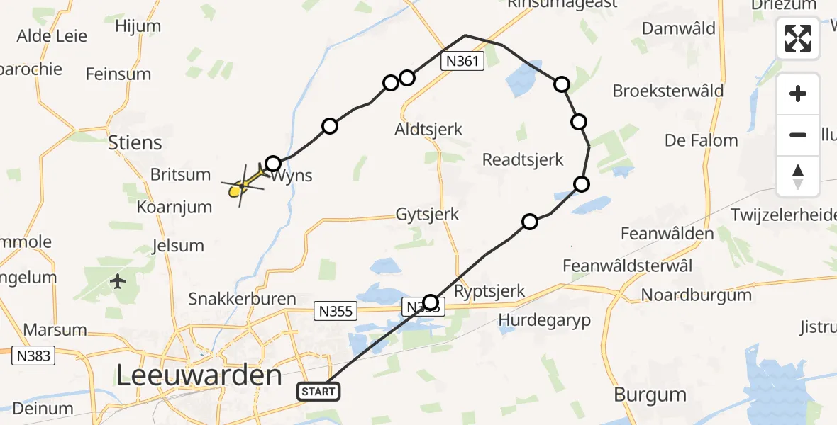 Routekaart van de vlucht: Ambulanceheli naar Britsum, Aldebaranweg