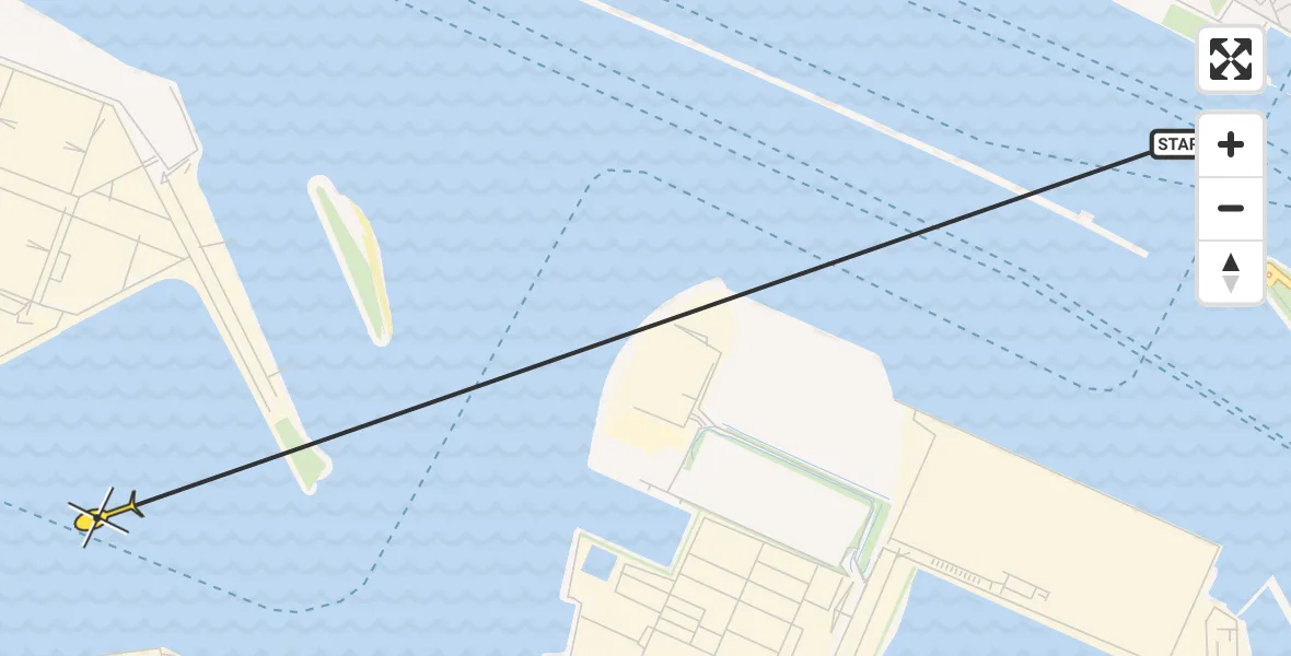 Routekaart van de vlucht: Politieheli naar Maasvlakte Heliport, 8e Petroleumhaven