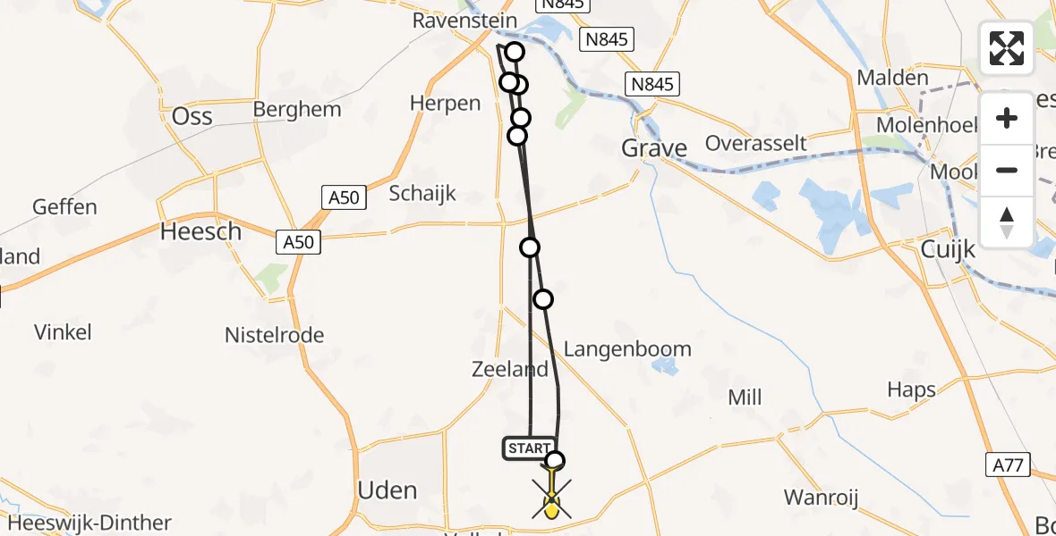 Routekaart van de vlucht: Lifeliner 3 naar Vliegbasis Volkel, Groesplak