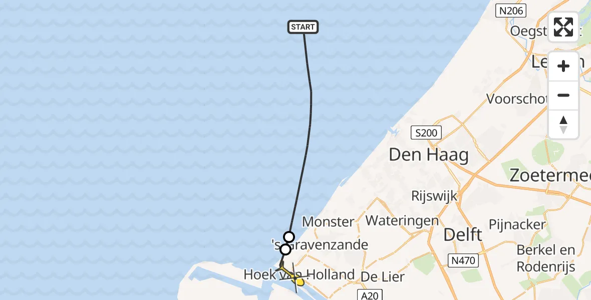 Routekaart van de vlucht: Politiehelikopter naar Hoek van Holland, Stuifkenszand