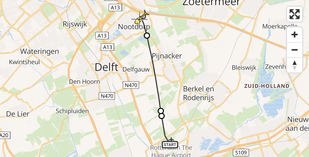 Routekaart van de vlucht: Lifeliner 2 naar Nootdorp, Hofweg