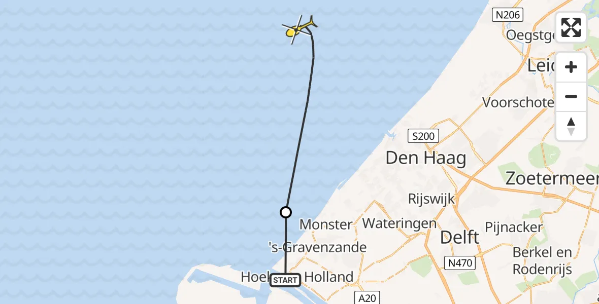 Routekaart van de vlucht: Politiehelikopter naar 