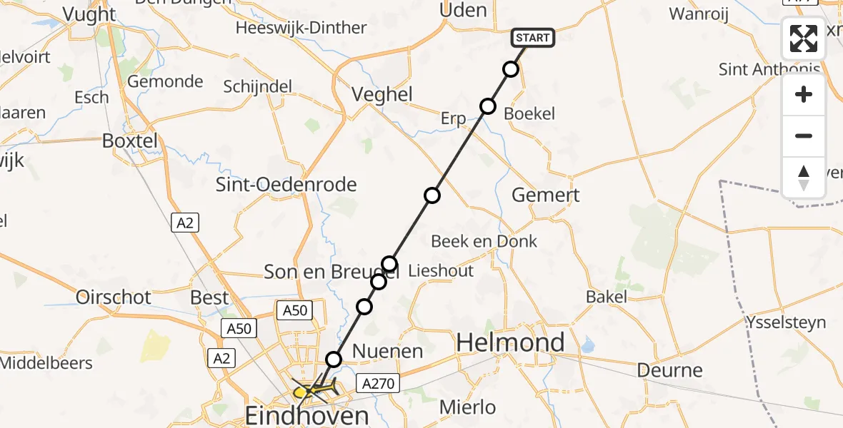 Routekaart van de vlucht: Lifeliner 3 naar Eindhoven, Zeelandsedijk