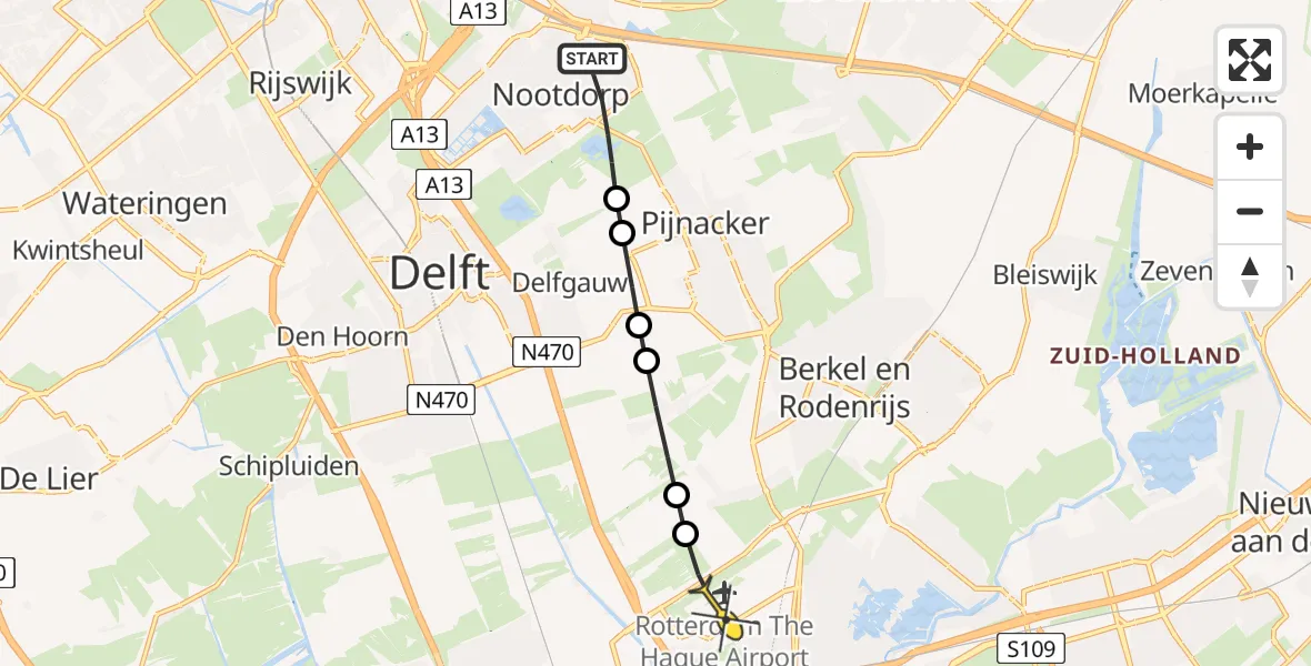 Routekaart van de vlucht: Lifeliner 2 naar Rotterdam The Hague Airport, Oudeweg