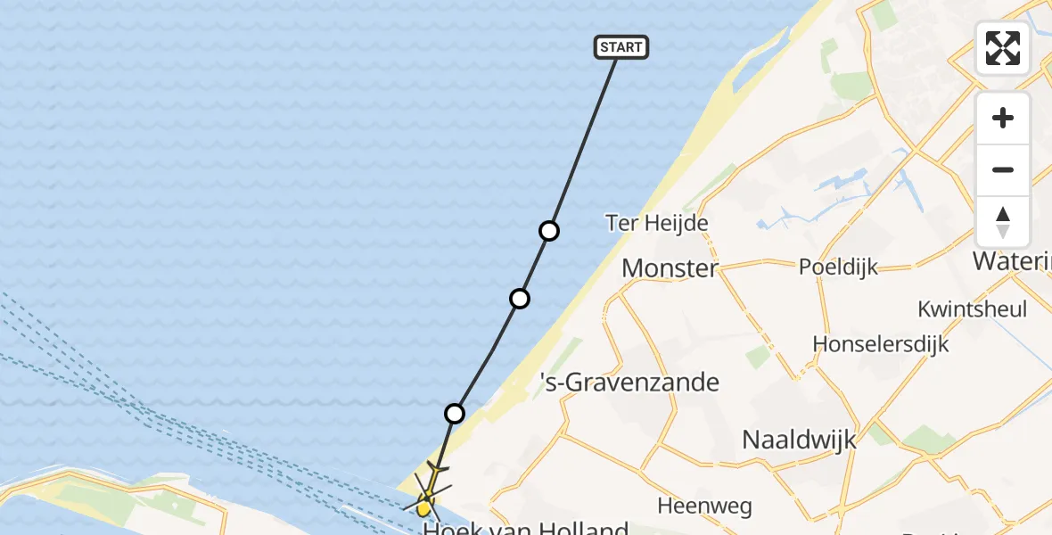 Routekaart van de vlucht: Politiehelikopter naar Hoek van Holland, Rivierkant