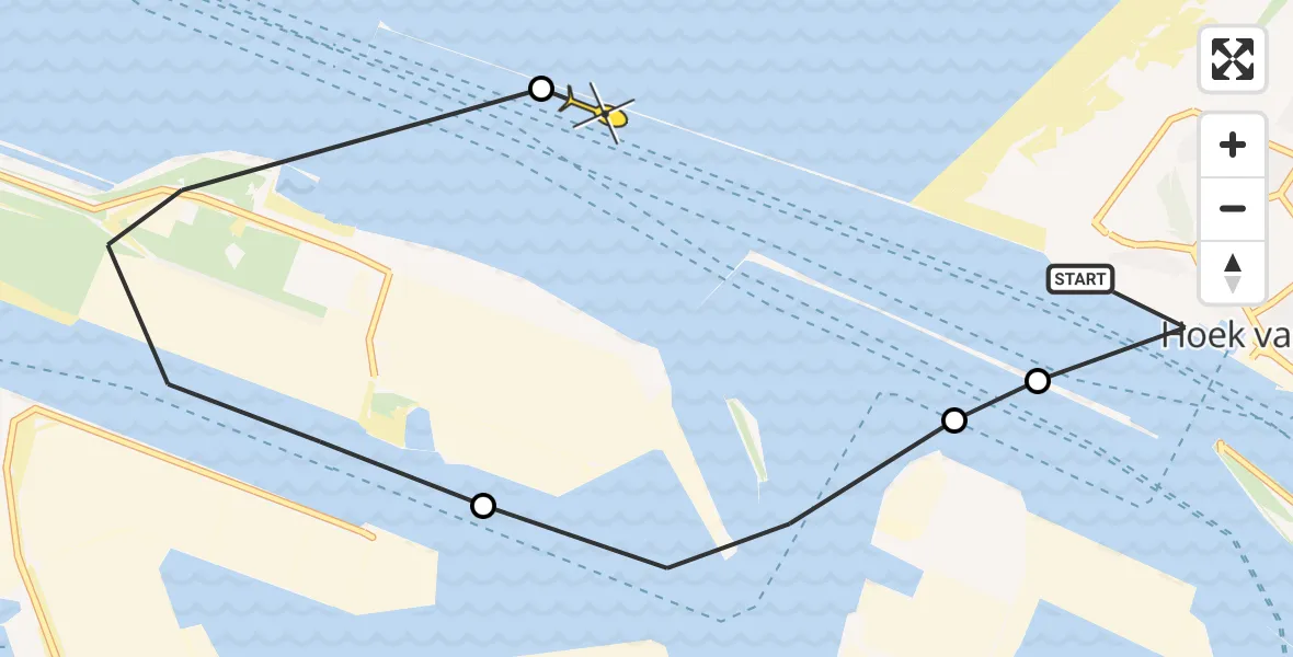 Routekaart van de vlucht: Politieheli naar Hoek van Holland, Stationsweg