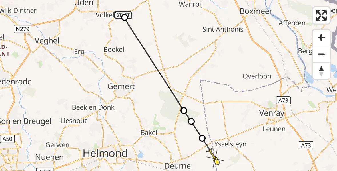 Routekaart van de vlucht: Politieheli naar Deurne, Nachtegaallaan