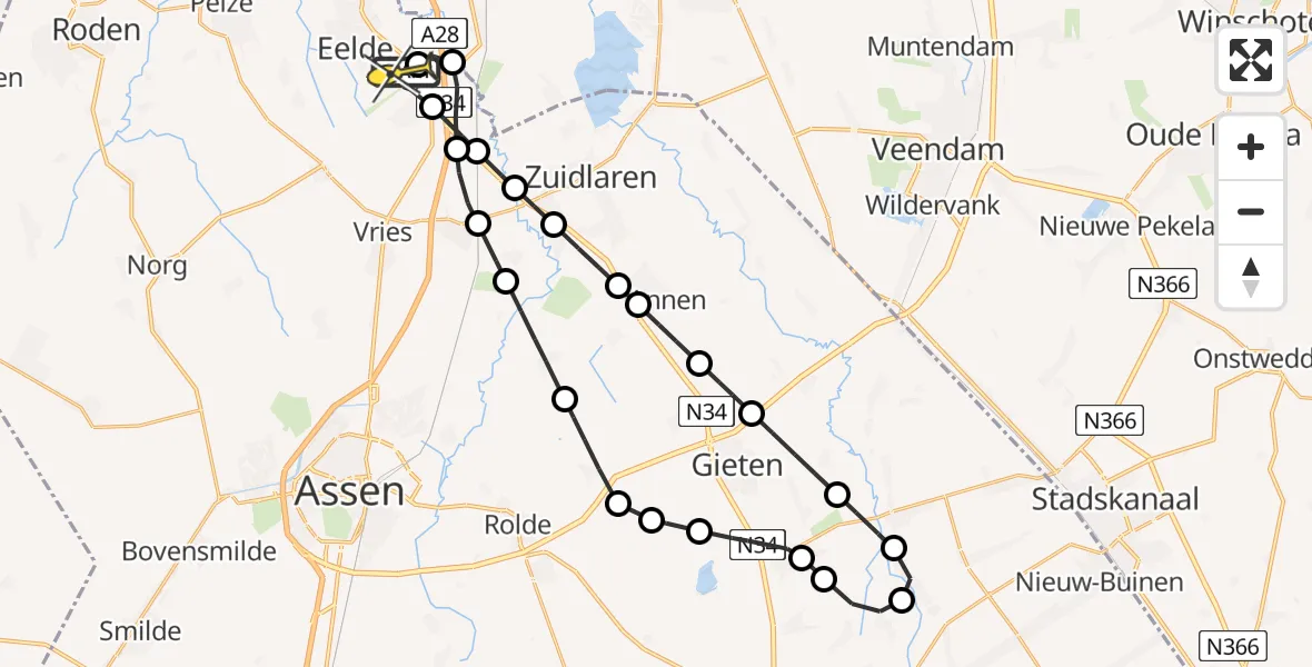 Routekaart van de vlucht: Lifeliner 4 naar Groningen Airport Eelde, Groningerstraat