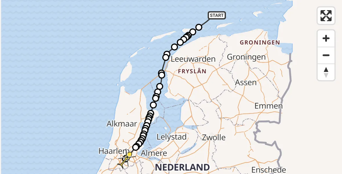 Vluchtroute Politiehelikopter van  naar Schiphol