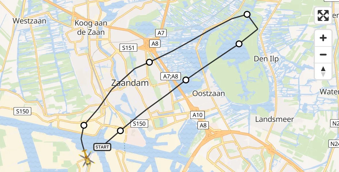 Routekaart van de vlucht: Lifeliner 1 naar Amsterdam Heliport, Notenlaan