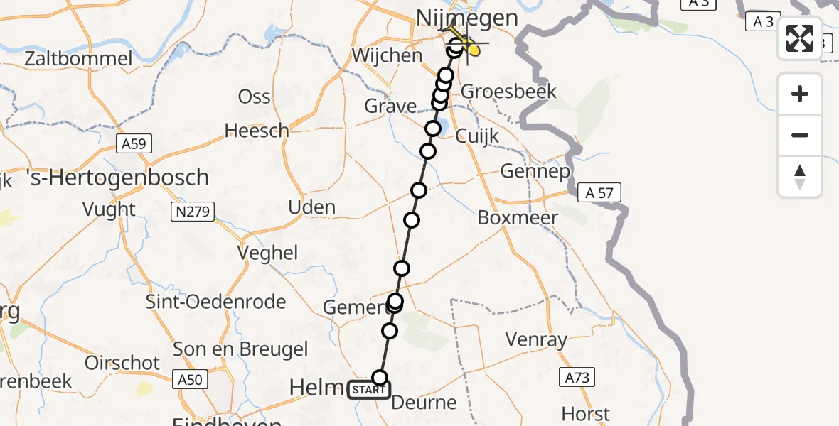 Routekaart van de vlucht: Lifeliner 3 naar Radboud Universitair Medisch Centrum, Wolfsputter Baan