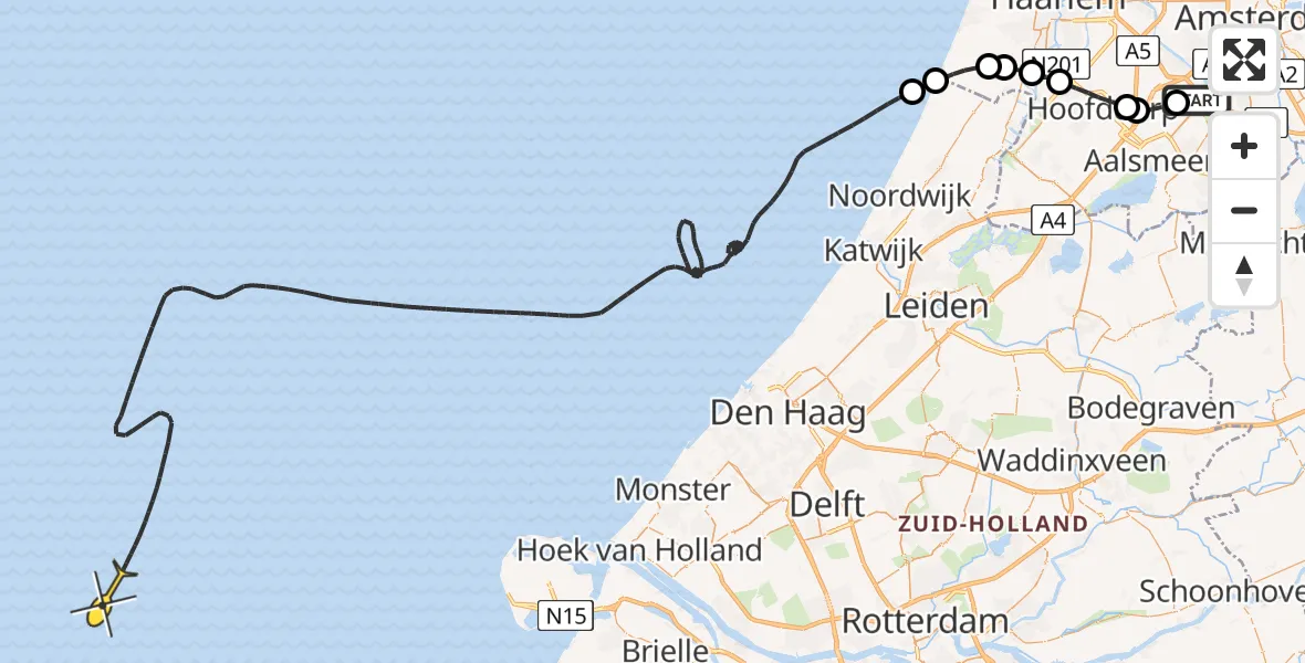 Routekaart van de vlucht: Politiehelikopter naar Ceintuurbaan