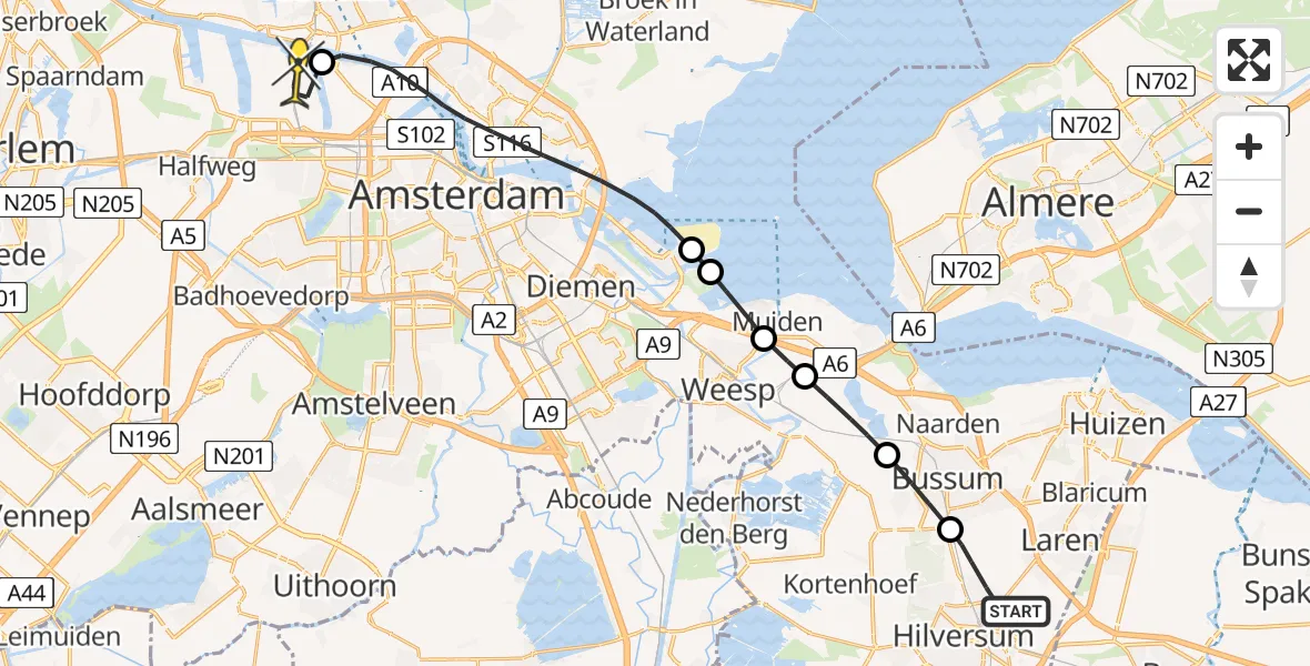 Routekaart van de vlucht: Lifeliner 1 naar Amsterdam Heliport, Van Nijenrodestraat