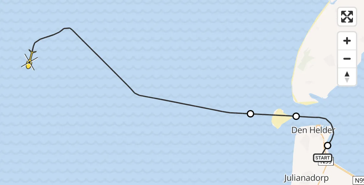 Routekaart van de vlucht: Kustwachthelikopter naar Oostoeverweg