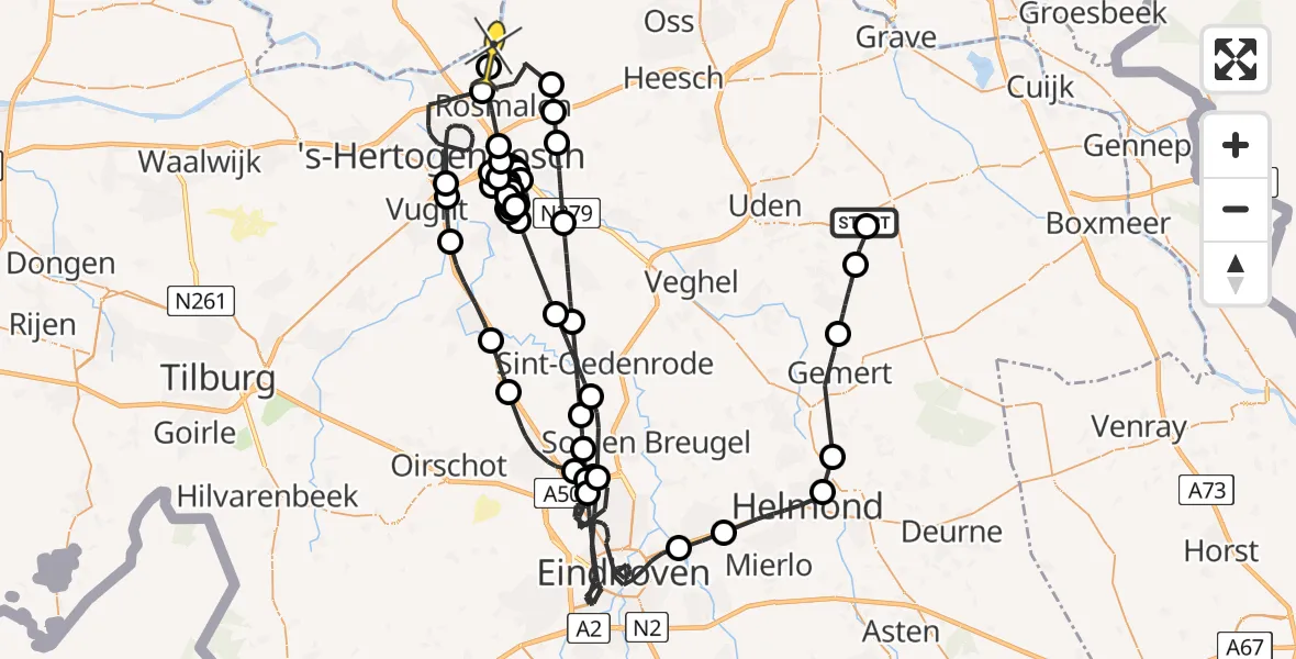 Routekaart van de vlucht: Politieheli naar 's-Hertogenbosch, Turfsteker