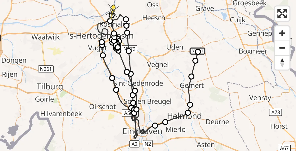 Routekaart van de vlucht: Politiehelikopter naar 's-Hertogenbosch, Turfsteker