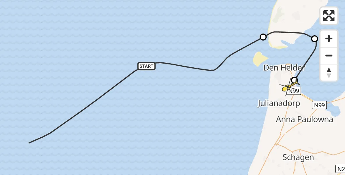 Routekaart van de vlucht: Kustwachthelikopter naar Vliegveld De Kooy, Luchthavenweg