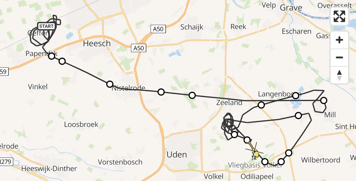 Routekaart van de vlucht: Politiehelikopter naar Vliegbasis Volkel, Heesterseweg