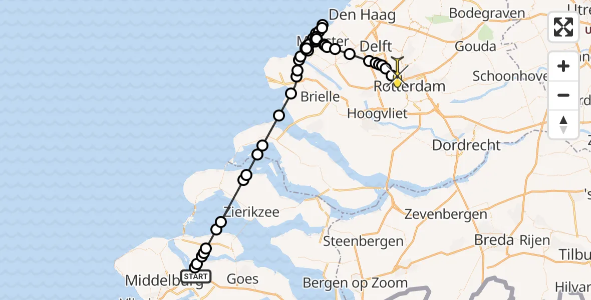 Routekaart van de vlucht: Kustwachthelikopter naar Rotterdam The Hague Airport, Schenge