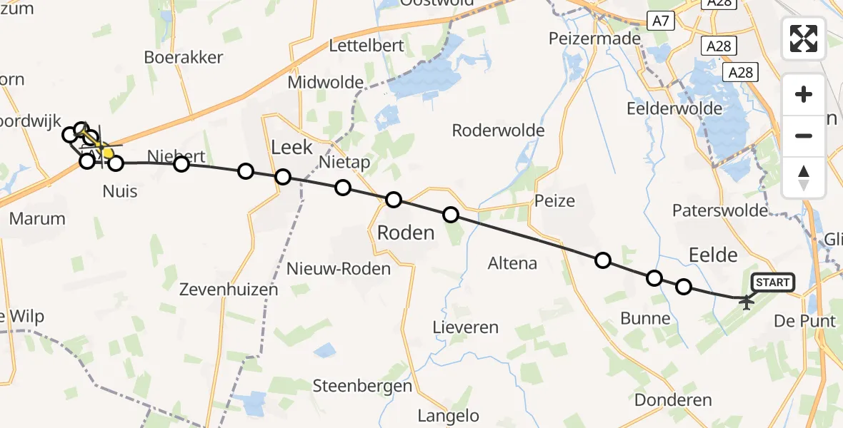 Routekaart van de vlucht: Lifeliner 4 naar Nuis, Veldkampweg