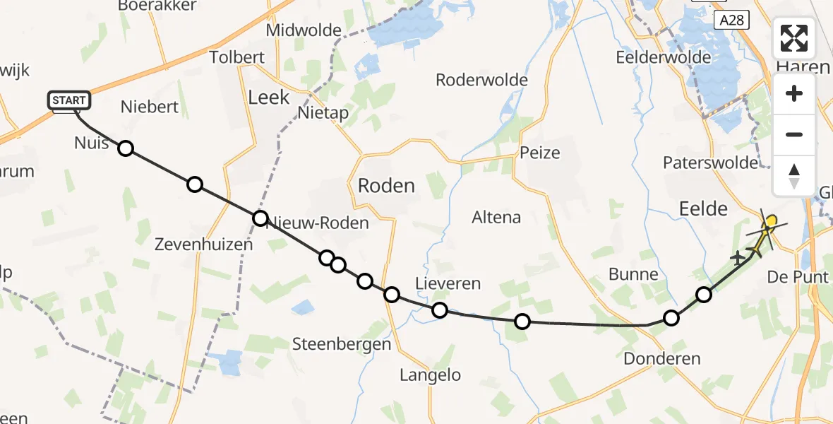 Routekaart van de vlucht: Lifeliner 4 naar Groningen Airport Eelde, Nieuweweg