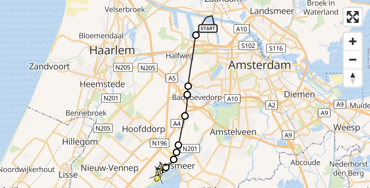 Routekaart van de vlucht: Lifeliner 1 naar Rijsenhout, Elbaweg