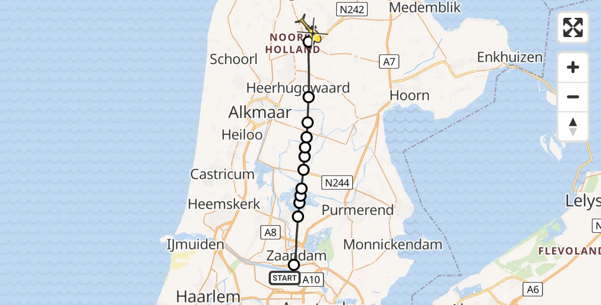 Routekaart van de vlucht: Lifeliner 1 naar 't Veld, Westhavenweg