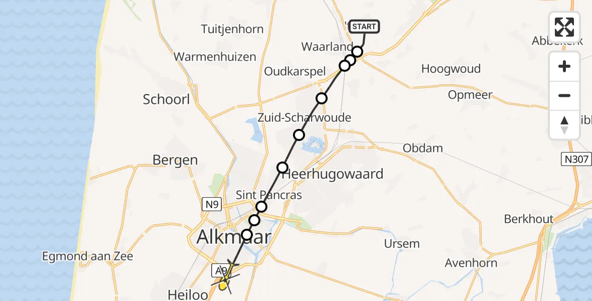 Routekaart van de vlucht: Lifeliner 1 naar Alkmaar, Oude Verlaatweg